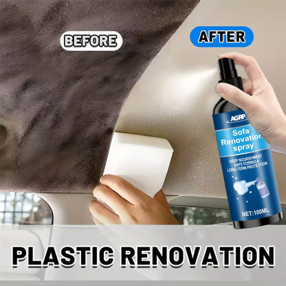 Rénovateur et restaurateur d'intérieur de voiture 100 ml – Nettoyant polyvalent pour plastique, tissu, sièges et tableau de bord, protection longue durée avec éponge applicatrice