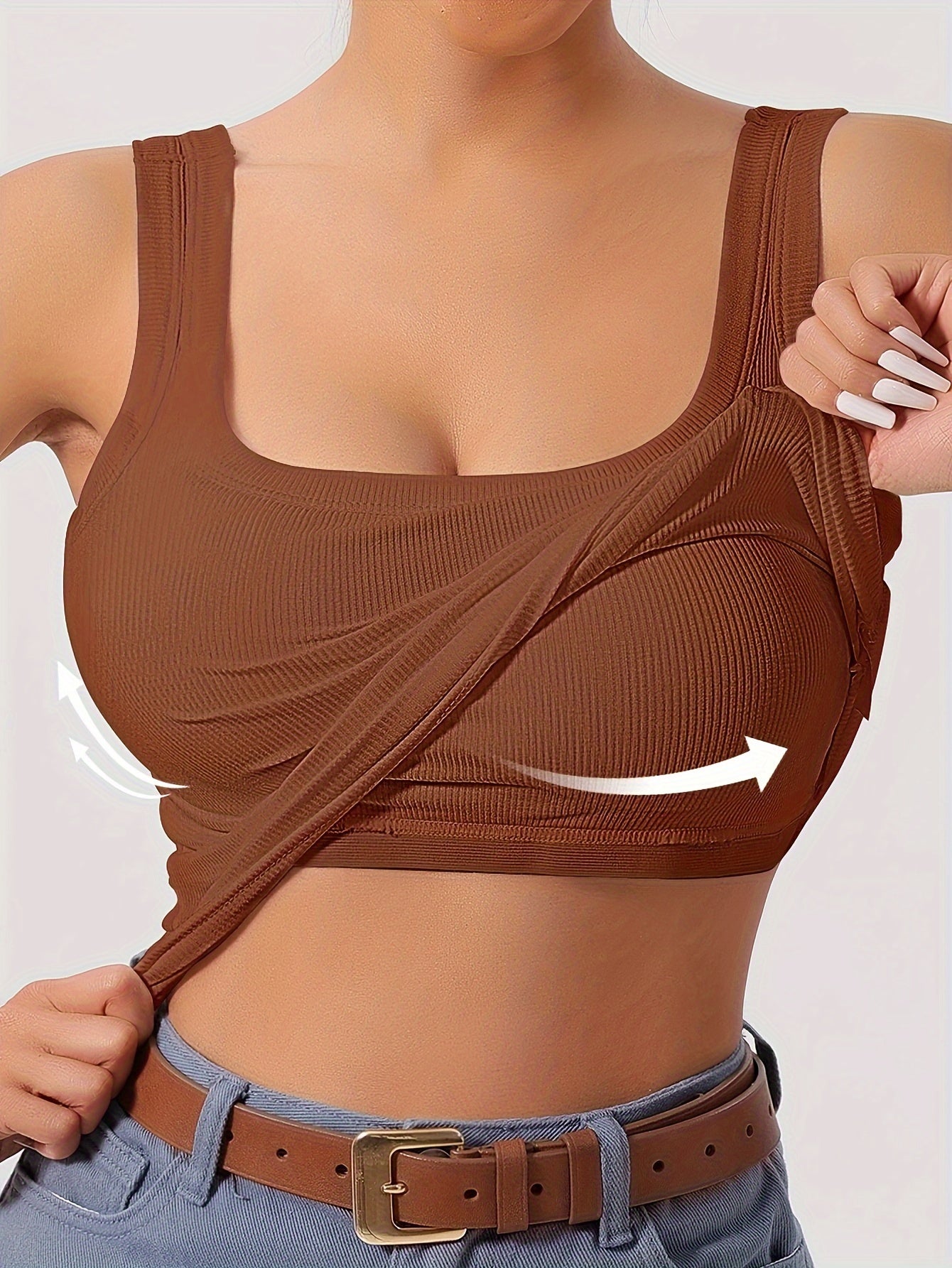 Women's Scoop Neck Tank Top Removable Chest Padding Slim Fit Casual Summer Sleeveless Top 8 Colors XS-XL