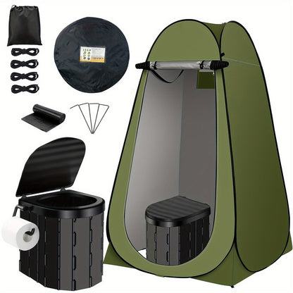 Toilettes de camping portables et tente d'intimité – Tente WC escamotable pour adultes avec 12 sacs, piquets de sol, cordes coupe-vent et tapis isolant, toilettes pliables pour le camping, les voyages et la randonnée