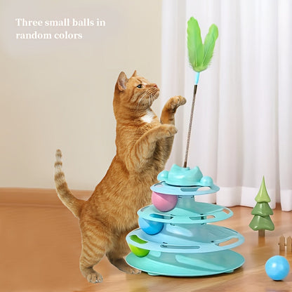 Jouet interactif rotatif pour chat avec plume et balle – Distraction anti-ennui pour chatons et chats, design rotatif, jeu d'intérieur amusant, cadeau idéal pour les amoureux des chats