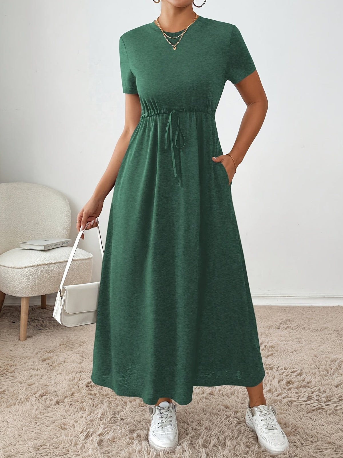 Robe midi moulante extensible pour femme, couleur unie, coupe ajustée, robe de soirée décontractée, tissu en maille hautement élastique, vêtement confortable toutes saisons, gris foncé, vert foncé, noir, XS-XL