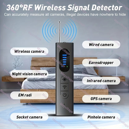 Détecteur de caméra cachée et scanner de signal RF anti-espion – Détecteur de mouchards, traceurs GPS et dispositifs d'écoute, balayeur de sécurité multifonction portable et rechargeable pour les voyages, l'hôtel, la maison, le bureau, la voiture