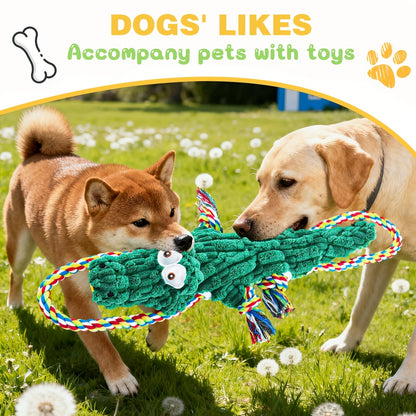 Jouet à mâcher pour chien en forme de crocodile avec couineur intégré – Corde en coton durable et jouet de traction en toile pour chiens de petite, moyenne et grande taille, nettoyage des dents, jeu interactif, adapté aux mâcheurs agressifs