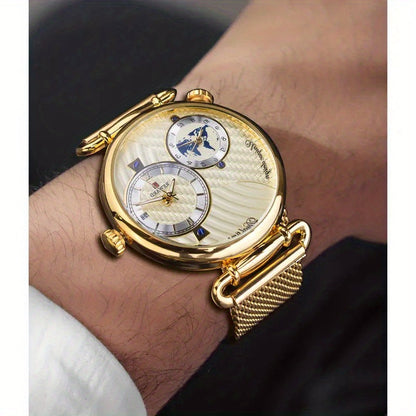 Montre à quartz vintage classique pour homme – Montre habillée élégante à cadran doré avec coffret cadeau, garde-temps analogique pour le travail, les occasions formelles et spéciales