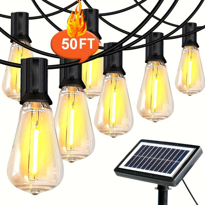 Guirlande lumineuse LED solaire étanche pour extérieur 15 m & 30 m – Ampoules ST38 incassables et intensité réglable, chargement USB-C & solaire, 4 modes, pour terrasse, jardin, piscine, mariage, camping et décoration de Noël