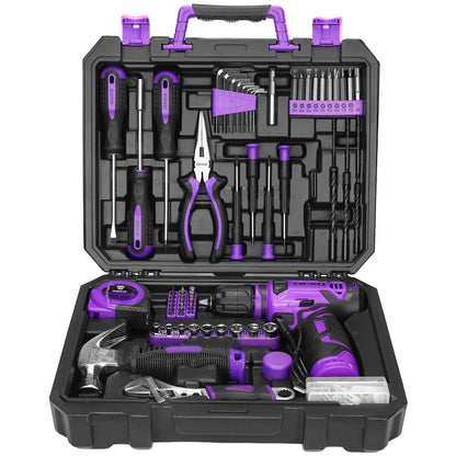 Ensemble d'outils avec perceuse sans fil 119/151 pièces, 8V rechargeable USB-C avec LED – Kit de réparation domestique tout-en-un léger pour femmes, bricolage, jardinage et montage de meubles, 6 couleurs, idée cadeau idéale