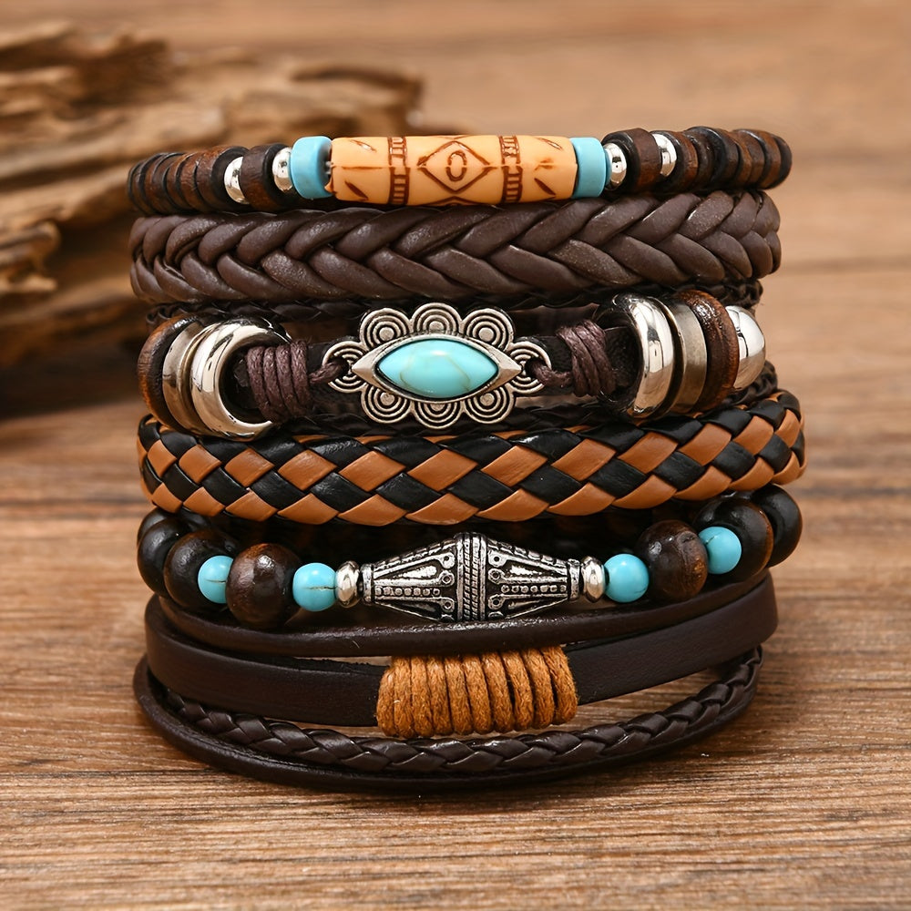 Lot de 24 bracelets bohèmes pour femmes – Bracelets empilables avec perles turquoise, cuir PU tressé et pendentif fleur, bijoux style bohème western en jean, ensemble de bracelets superposés à offrir aux adolescentes et aux adultes