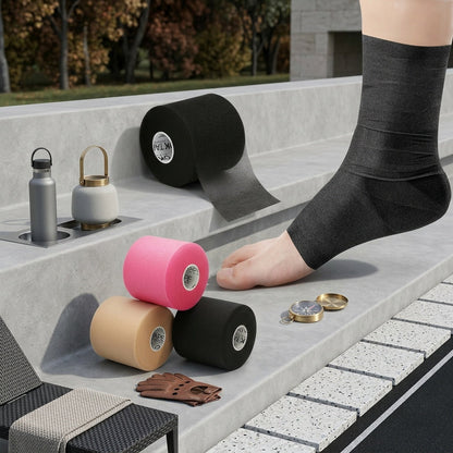 Bande de mousse protectrice (sous-bandage) OK TAPE pour le sport, 4 rouleaux - Protection pour chevilles, poignets, mains et genoux, 7 cm x 27,5 m par rouleau