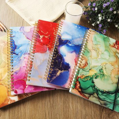 Lot de 5 carnets à spirales à couverture rigide effet marbre A5 – 400 feuilles de papier épais anti-transparence pour le travail, l'école et le journal intime, fournitures de rentrée scolaire, cadeau pour professeur