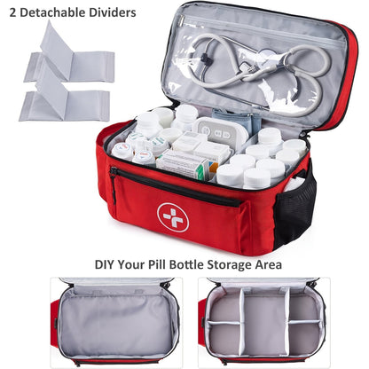 Sac  de rangement pour médicaments, trousse de premiers secours – Boîte organisatrice de médicaments pour la maison avec panier de rangement, sac de secours pour la maison et les voyages, cadeau idéal pour les fêtes