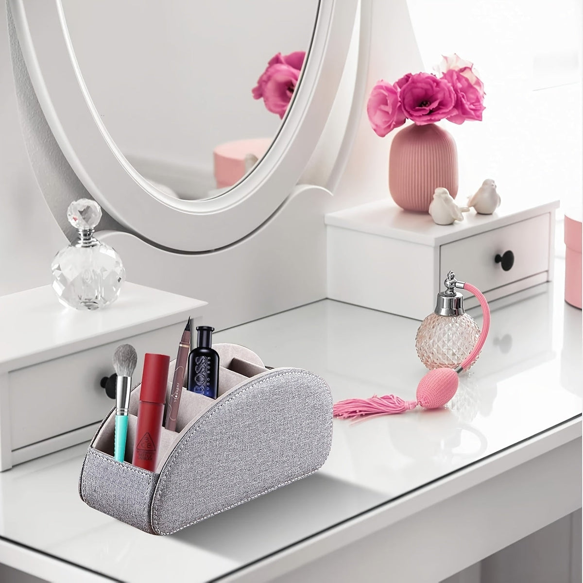 Support de télécommande à 5 compartiments, organisateur de bureau en similicuir pour salon, permet de ranger télécommandes TV, stylos, lunettes, pinceaux de maquillage, fournitures de bureau, boîte de rangement décorative pour la maison