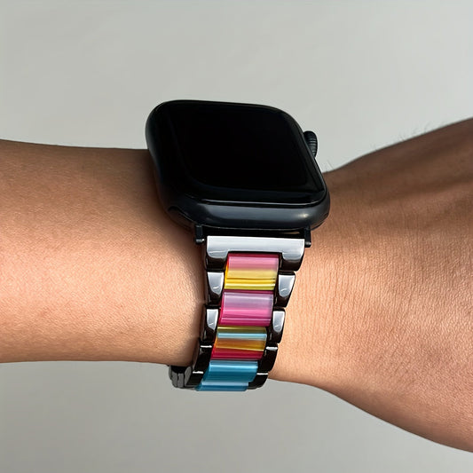 Apple Watch Band 42 44 45 46 49mm Women Stainless Steel Resin Metal Replacement Strap Starlight Rainbow for iWatch Series 11 10 9 8 7 6 5 4 3 SE Ultra Work Office Fitness Party