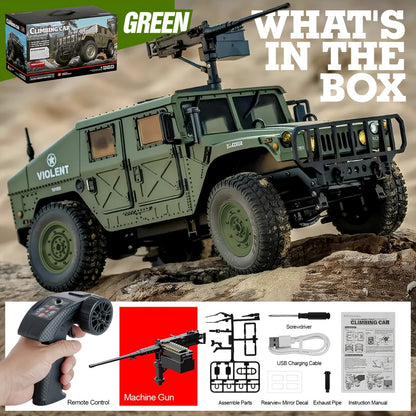Véhicule militaire tout-terrain radiocommandé à échelle réelle C8835 pour adultes - Transmission proportionnelle, vitesse variable, franchissement, éclairage LED multi-modes, 5 portes ouvrantes, accessoires de mitrailleuse et treuil en option