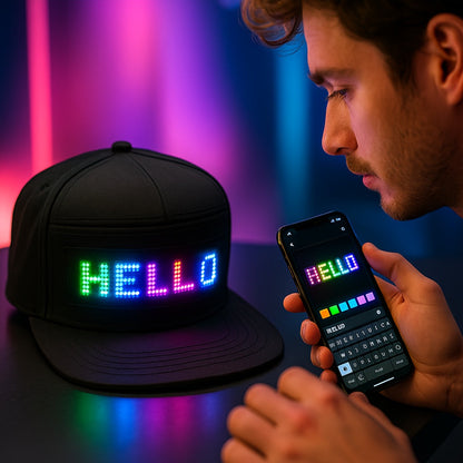 Casquette LED programmable avec texte défilant et motifs animés – Casquette de baseball tissée réglable, contrôlée par application, pour hommes, noire, idéale pour les fêtes, festivals et vacances