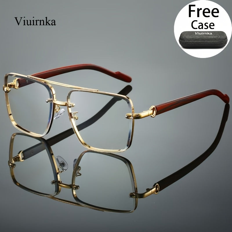Lunettes de soleil carrées UV400 avec étui pour hommes et femmes – Monture rétro à double pont effet bois, lunettes unisexes style polarisé pour la conduite, les voyages, la plage et le style urbain, 7 couleurs