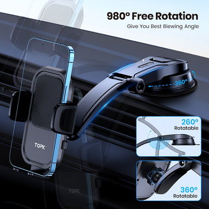 Support téléphone voiture pour tableau de bord et grille d'aération | Ajustable à 360°, forte adhérence, grande stabilité – Compatibilité universelle pour tous smartphones, iPhone, Samsung, Android – Style A, B et fixation aération
