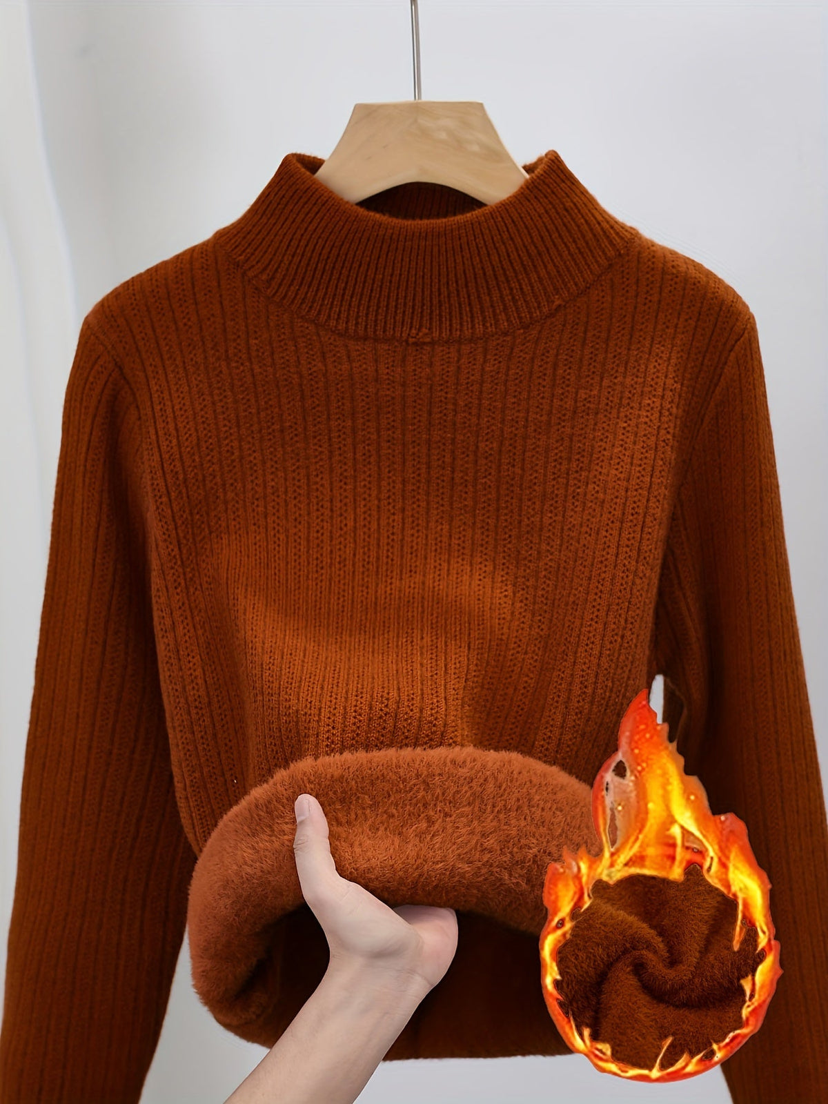 Pull col roulé doublé polaire pour femme, épais et chaud - Pull en maille sans couture à col semi-montant, haut à porter en sous-couche pour l'automne et l'hiver, 11 couleurs, S-XL