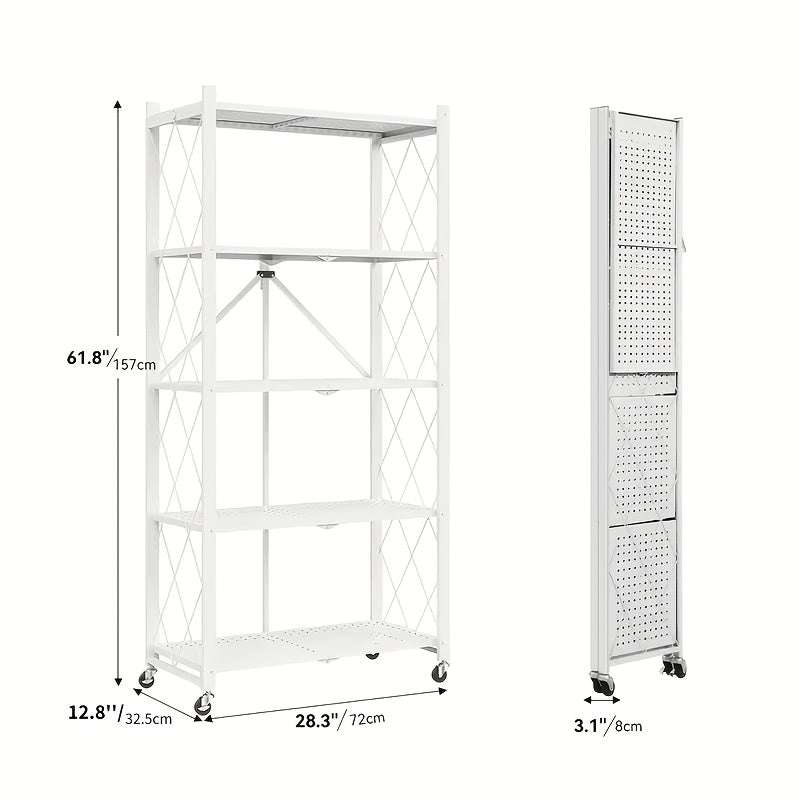 Étagère de rangement sur roulettes – Meuble de rangement mobile à 3, 4 ou 5 niveaux pour bureau et maison, organisateur à étages, montage facile – Noir et blanc