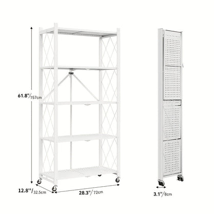 Étagère de rangement sur roulettes – Meuble de rangement mobile à 3, 4 ou 5 niveaux pour bureau et maison, organisateur à étages, montage facile – Noir et blanc