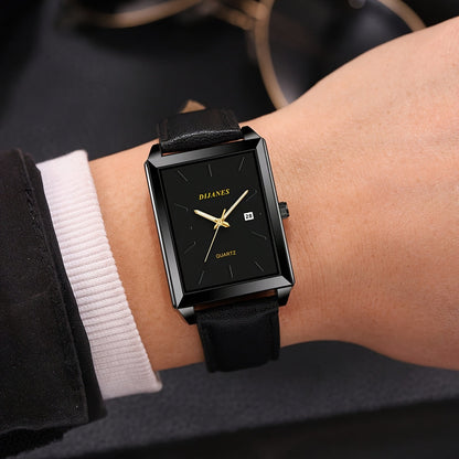Montre rétro carrée pour homme avec calendrier – Montre-bracelet analogique à quartz au cadran carré vintage, style décontracté chic, doré et noir, cadeau élégant