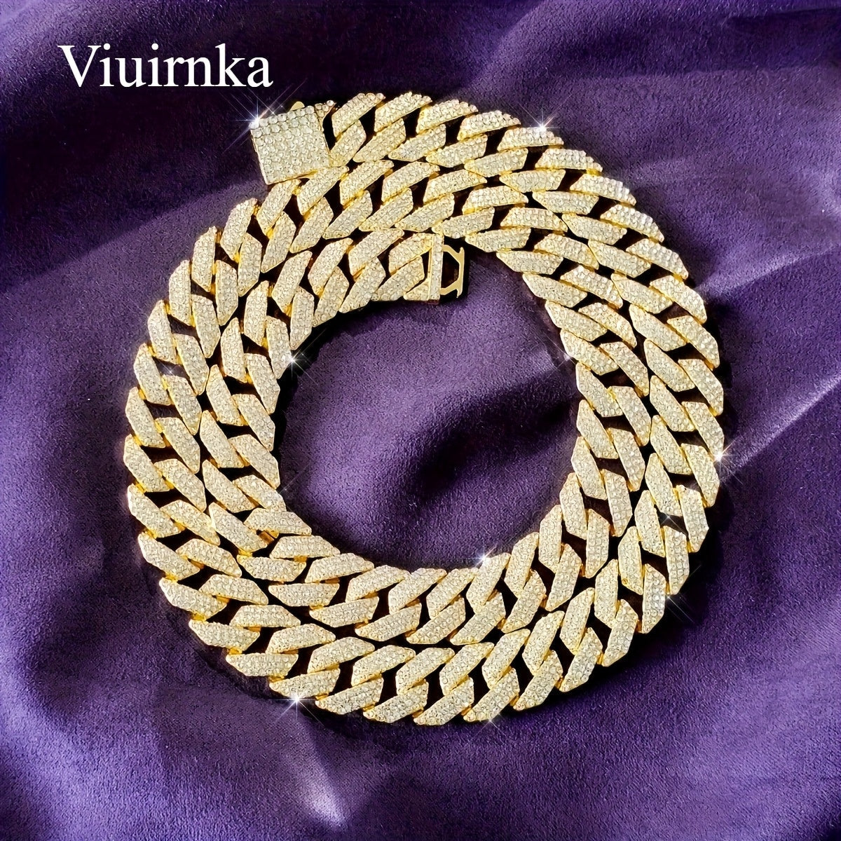 Collier chaîne maille cubaine pour homme style hip-hop avec incrustation de pierres synthétiques – Tons argent et or, 45 cm / 50 cm, coffret cadeau inclus, bijou audacieux pour toutes les occasions