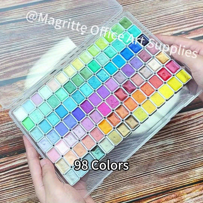 Ensemble de 98 aquarelles métallisées scintillantes, pigments perlés de qualité supérieure avec étui portable, haute résistance à la lumière pour illustration sur toile, scrapbooking, décoration, fournitures d'art pour artistes et amateurs.