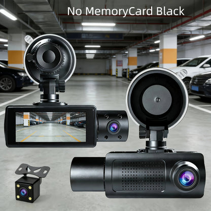 Dashcam 3 canaux avec vision nocturne infrarouge et application smartphone – Caméra avant, arrière et intérieure avec enregistrement en boucle, objectif grand angle, carte mémoire 64 Go/512 Go en option pour voitures, camions et covoiturage