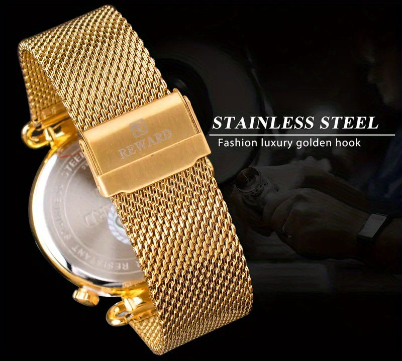 Montre à quartz vintage classique pour homme – Montre habillée élégante à cadran doré avec coffret cadeau, garde-temps analogique pour le travail, les occasions formelles et spéciales
