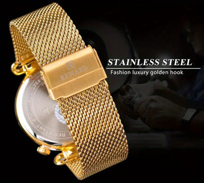 Montre à quartz vintage classique pour homme – Montre habillée élégante à cadran doré avec coffret cadeau, garde-temps analogique pour le travail, les occasions formelles et spéciales