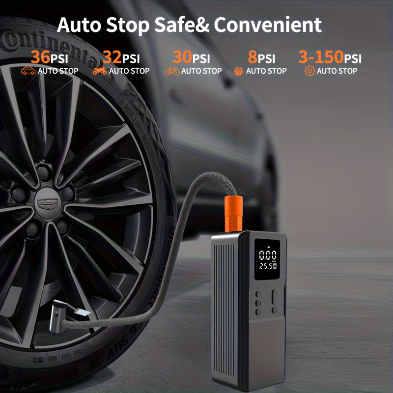 Compresseur d'air portable pour pneus de voiture, vélo, moto et ballons, manomètre numérique, arrêt automatique, versions USB et allume-cigare disponibles