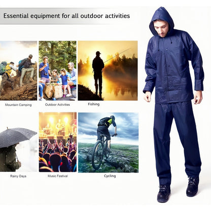 Ensemble de pluie imperméable pour hommes et femmes – Manteau de pluie léger et coupe-vent avec pantalon, équipement de pluie compact pour la randonnée, la pêche, le cyclisme et les sports de plein air, bleu marine, S-XXXL