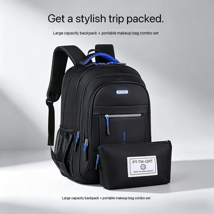 Ensemble de sac à dos de voyage grande capacité pour homme, sacoche pour ordinateur portable en nylon durable à compartiments multiples avec sangles réglables pour les voyages d'affaires et le campus – Combinaison sac à dos et sac à bandoulière