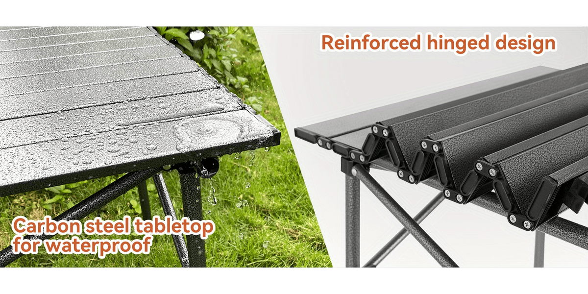 Table de camping pliante portable, table d'extérieur légère et rétractable avec sac de transport, pieds robustes, grande surface plane pour pique-nique, barbecue, plage, randonnée, hayon, design compact et durable, tailles L et XL