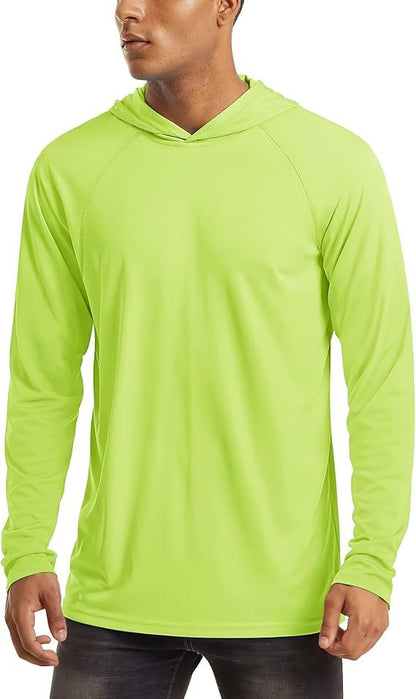 Lot de 3 sweats à capuche de protection solaire UPF 50+ pour homme, manches longues, évacuation de l'humidité, séchage rapide, respirant, t-shirt de performance pour randonnée, pêche, course à pied – Tailles S à XXXL, jaune fluorescent
