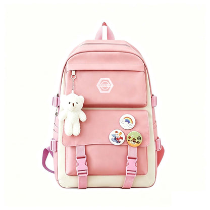 Ensemble de sac à dos scolaire pour fille 5 pièces, sac léger et mignon avec fourre-tout, trousse et porte-monnaie - Sac à dos étudiant durable pour l'école, la randonnée et un usage quotidien