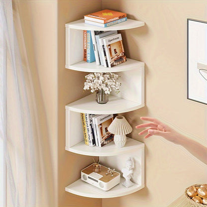 Étagère d'angle murale à 5 niveaux – Bibliothèque flottante et étagère de rangement pour salon, chambre et cuisine, séparateur d'angle gain de place, 5 styles disponibles