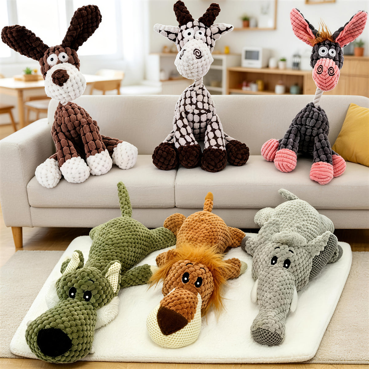 Lot de 6 jouets en peluche grinçants pour chien – Ensemble de jouets à mâcher et de dentition en forme d'animaux mignons, jouets interactifs en peluche pour petits et moyens chiens, soulagement de l'anxiété et nettoyage des dents, sûrs et durables