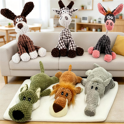 Lot de 6 jouets en peluche grinçants pour chien – Ensemble de jouets à mâcher et de dentition en forme d'animaux mignons, jouets interactifs en peluche pour petits et moyens chiens, soulagement de l'anxiété et nettoyage des dents, sûrs et durables