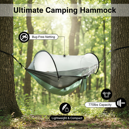 Hamac de camping double 3-en-1 avec moustiquaire et pare-soleil – Léger, portable et durable, idéal pour le camping, la randonnée, le trekking et les pique-niques dans les parcs, 7 coloris au choix