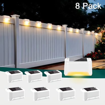 Lampes solaires LED pour terrasse, escaliers et marches d'extérieur, allumage/extinction automatique, 12 heures d'éclairage blanc chaud pour clôture, allée, patio, balcon et jardin – ABS résistant aux intempéries, lot de 8, 16 ou 32 – Aucun câblage requis