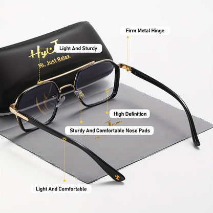 Lunettes anti-lumière bleue avec monture métallique à double pont – Lunettes tendance anti-fatigue visuelle à verres transparents pour hommes et femmes, lunettes sans correction pour ordinateur et écran