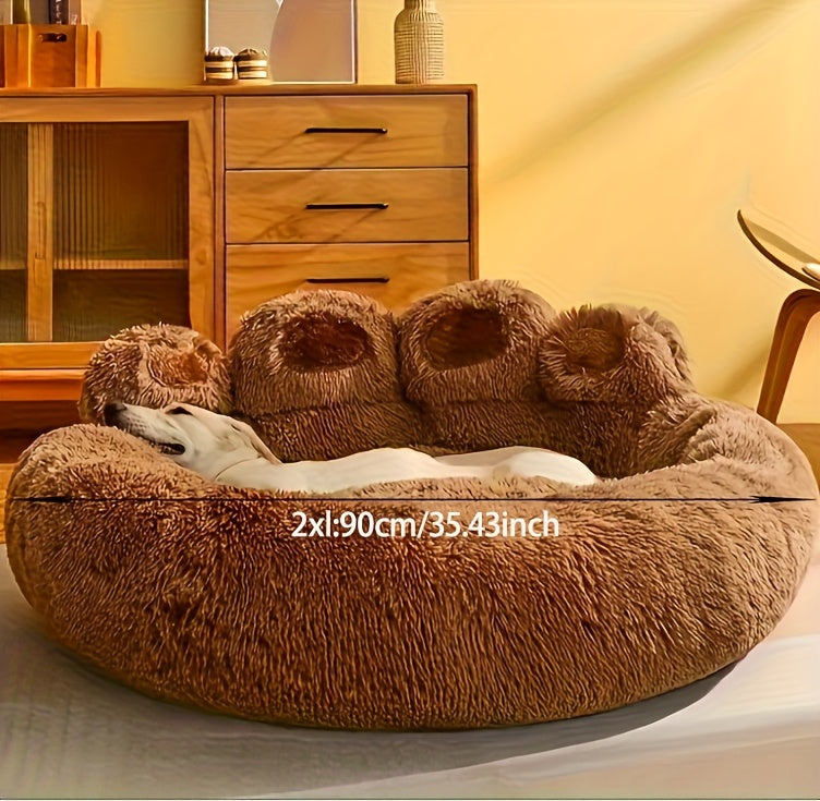 Panier rond pour chien et chat motif patte d’ours – Lit apaisant et doux pour animal de compagnie, antidérapant, chaud et confortable, petit, moyen, grand modèle, 50/60/70/90 cm, café/rose/gris
