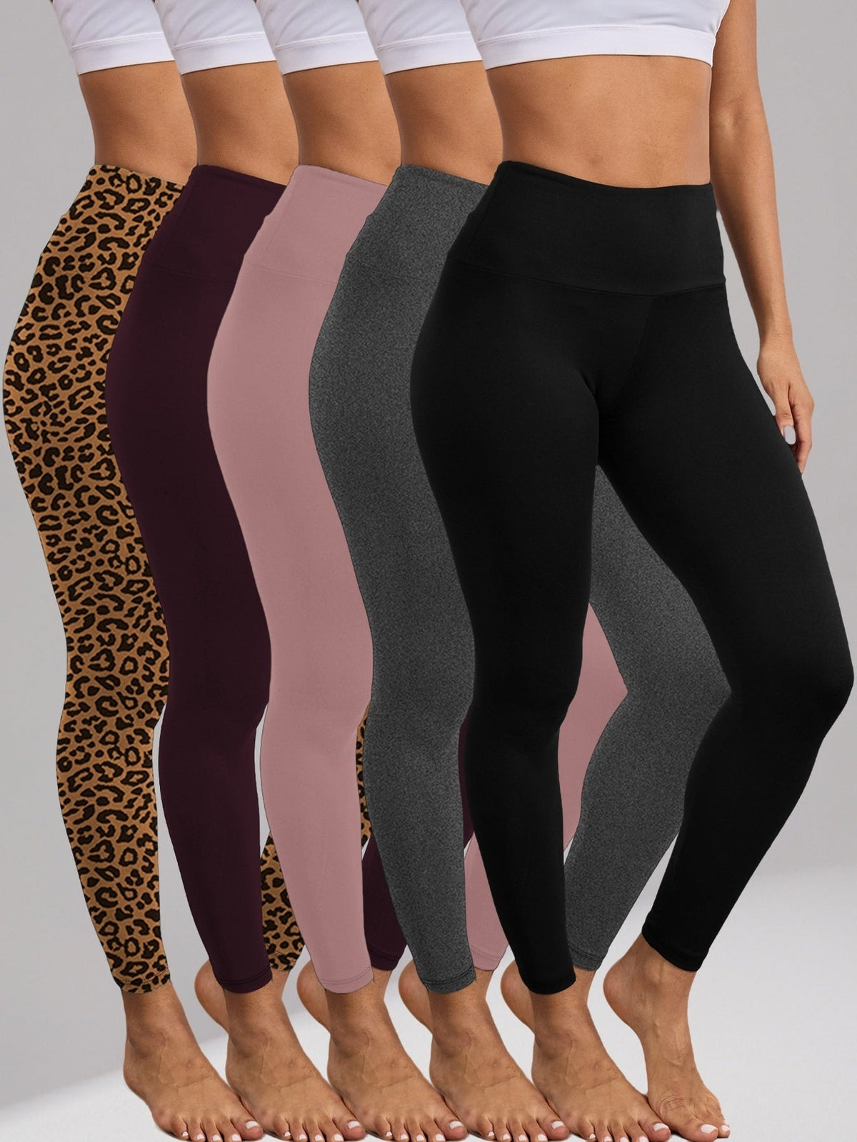 Lot de 5 leggings taille haute gainants pour femme – Pantalons de yoga et de sport ultra-doux, extensibles dans les 4 sens, opaques, pleine longueur, tailles S-XXL, confort toutes saisons pour la salle de sport, le yoga et le quotidien