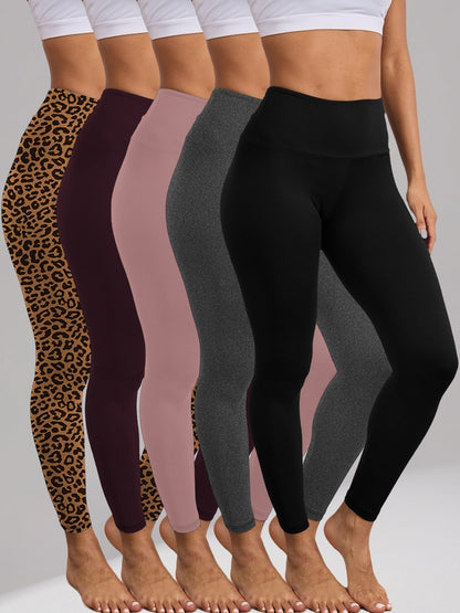Lot de 5 leggings taille haute gainants pour femme – Pantalons de yoga et de sport ultra-doux, extensibles dans les 4 sens, opaques, pleine longueur, tailles S-XXL, confort toutes saisons pour la salle de sport, le yoga et le quotidien