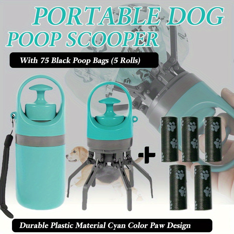 Ensemble de ramasse-crottes portable avec distributeur et 75 sacs – Kit de ramassage durable de 6 pièces en plastique avec motif de patte mignon, adapté à toutes les races de chiens, indispensable pour les promenades en extérieur