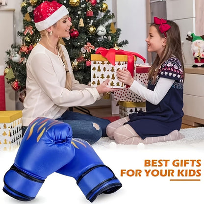 Gants de boxe pour enfants, garçons et filles – Gants d'entraînement jeunesse motif flamme pour sac de frappe, kickboxing, MMA, sparring et boxe thaï, cadeau de sport pour débutants (Rouge flamme / Bleu flamme)