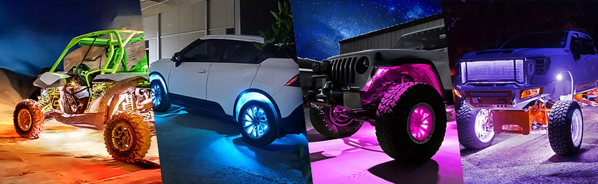 Kit de lumières LED RGB pour camions et pick-ups – Activation sonore, contrôle par application et télécommande, éclairage néon multicolore pour châssis, 9 grosses ampoules LED, 4/6/8/10 modules d'éclairage de bas de caisse
