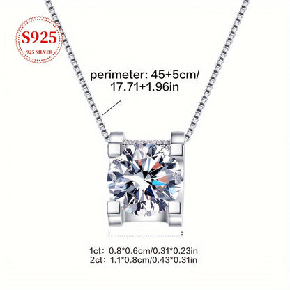 Collier avec pendentif en moissanite et argent sterling S925 pour  femme – Chaîne de clavicule classique étincelante, 1 ou 2 carats, pour fiançailles, mariage et cadeau pour elle, fête des mères, anniversaire, vacances