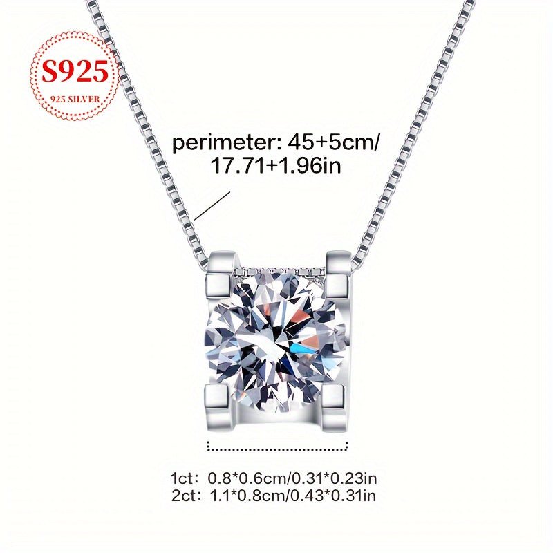 Collier avec pendentif en moissanite et argent sterling S925 pour  femme – Chaîne de clavicule classique étincelante, 1 ou 2 carats, pour fiançailles, mariage et cadeau pour elle, fête des mères, anniversaire, vacances
