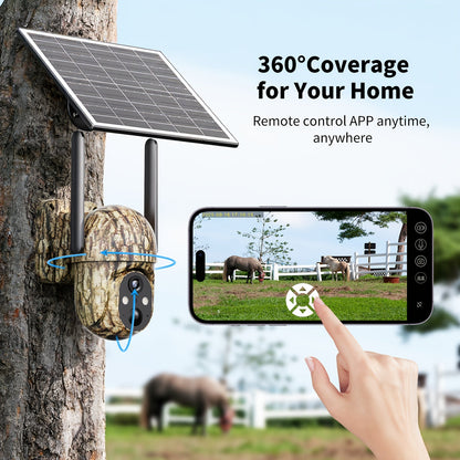 Caméra de surveillance solaire 4G LTE sans fil pour extérieur – Aucune connexion WiFi requise, vision nocturne 4K, vue en direct à 360°, audio bidirectionnel, caméra de chasse étanche pour la surveillance des fermes, ranchs et de la faune